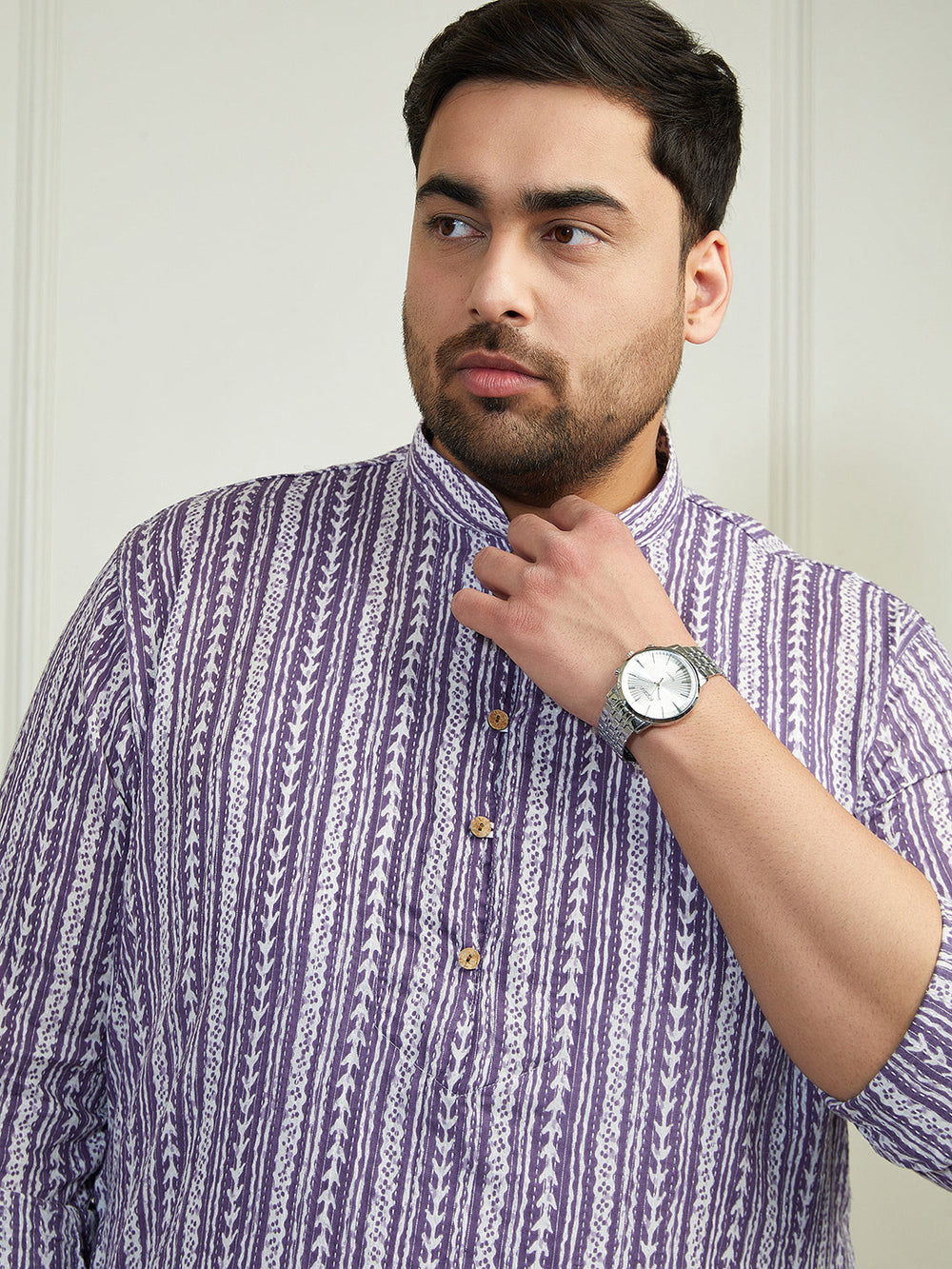 Plus Men's Purple Cotton Kurta