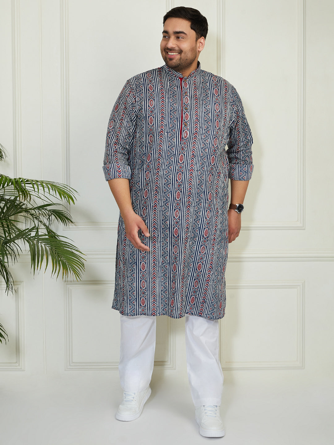 Plus Men's Indigo Blue Cotton Kurta