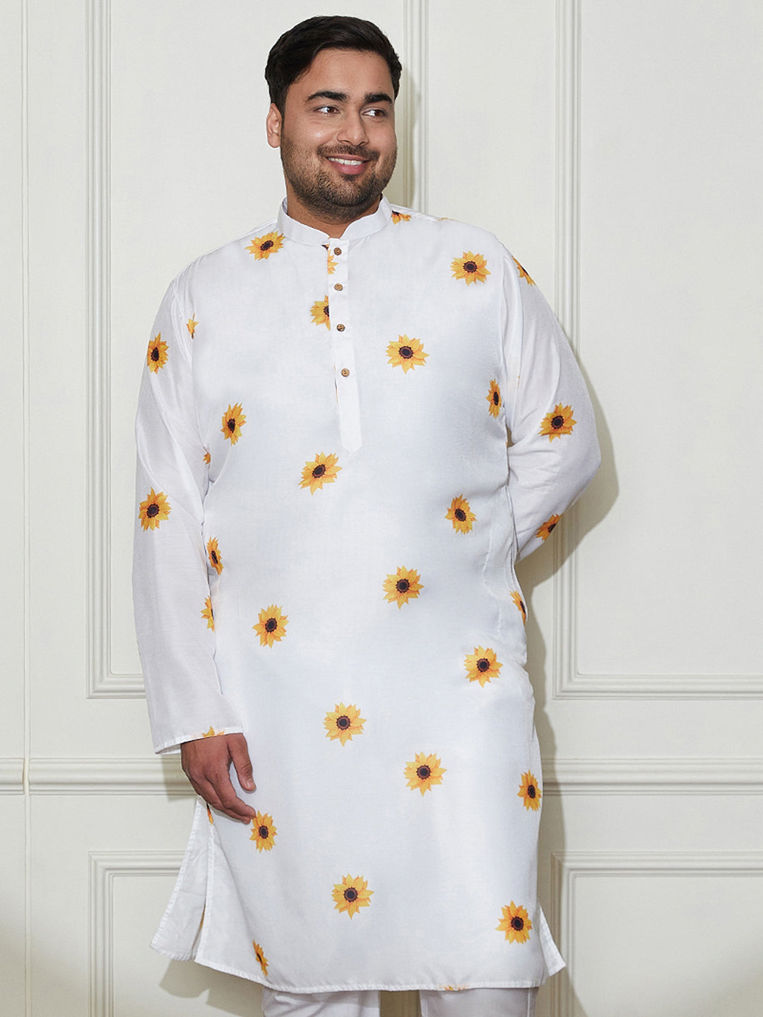 Men's Plus Size Men's Cream Cotton Blend Kurta - view 3