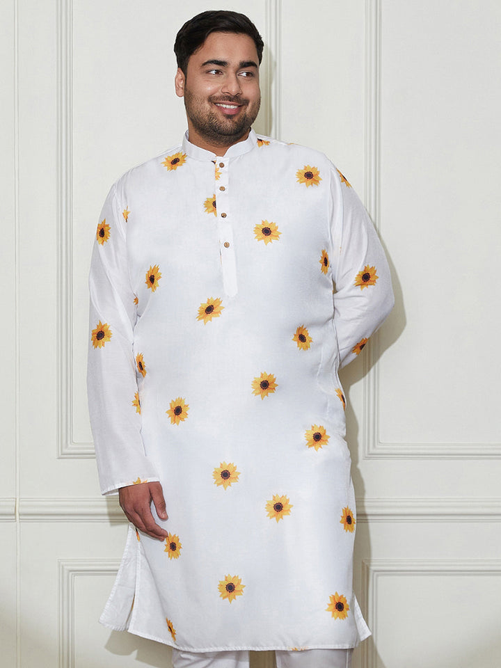 Men's Plus Size Men's Cream Cotton Blend Kurta - view 3