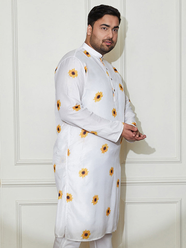 Men's Plus Size Men's Cream Cotton Blend Kurta