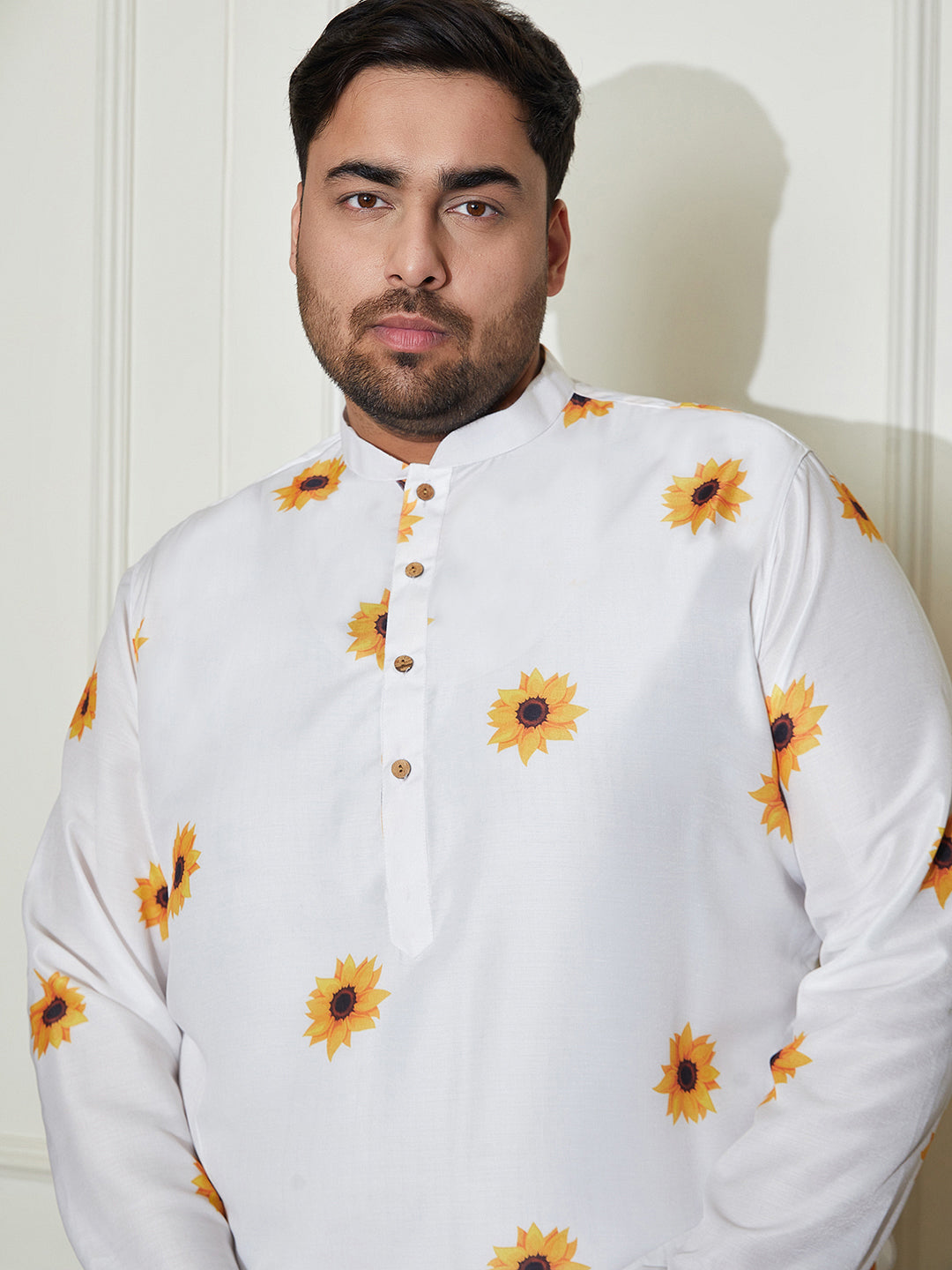 Men's Plus Size Men's Cream Cotton Blend Kurta - view 2