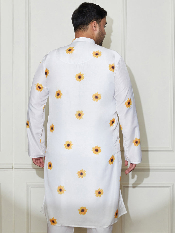 Men's Plus Size Men's Cream Cotton Blend Kurta - view 5