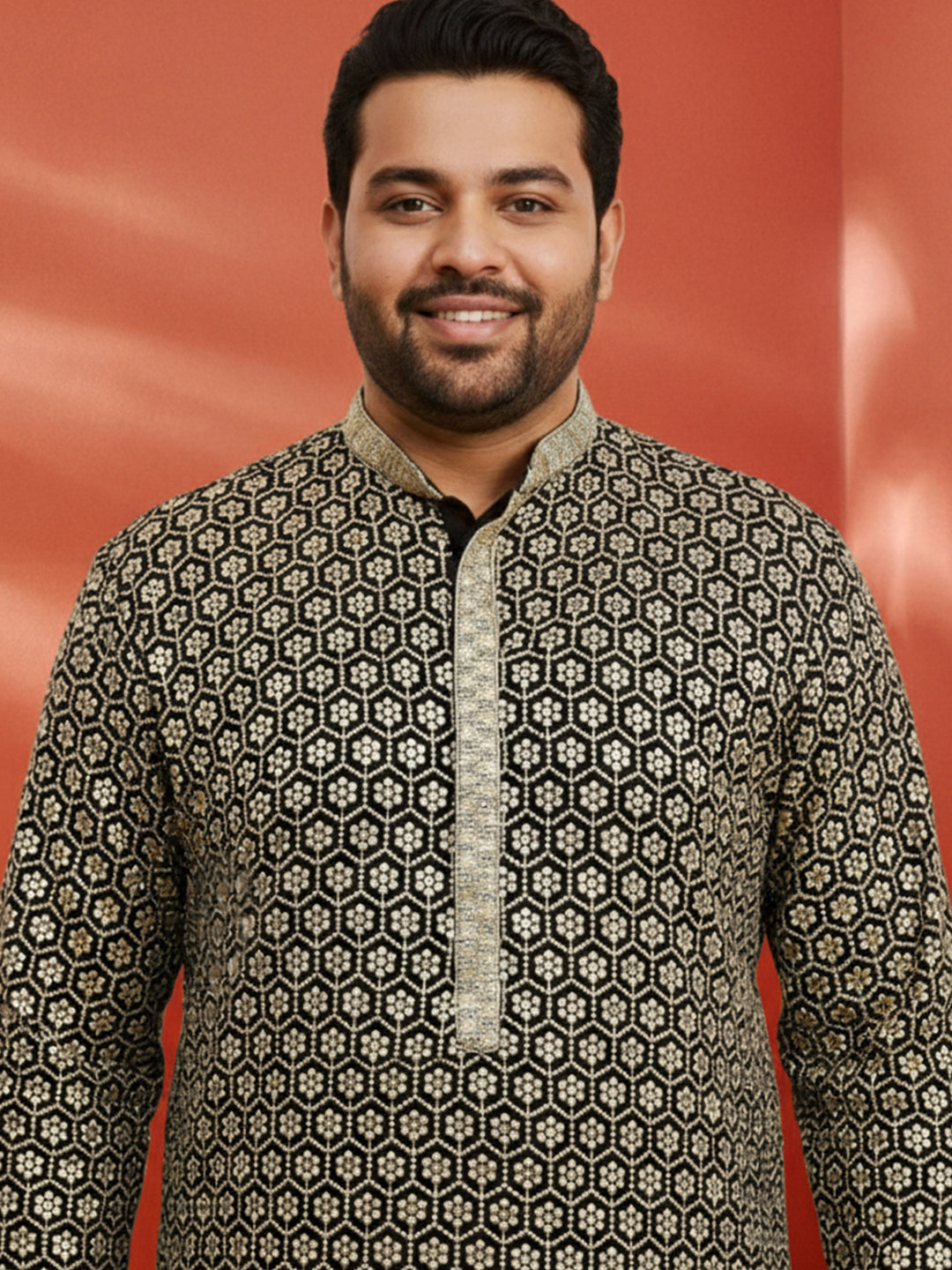 Men's Black Sequin Kurta