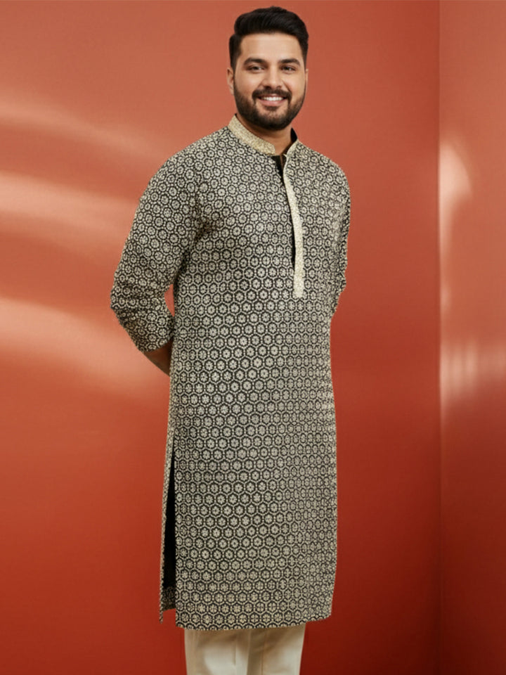 Men's Black Sequin Kurta