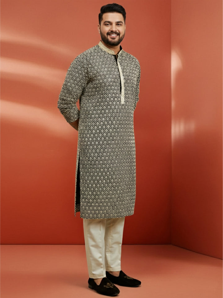 Men's Black Sequin Kurta