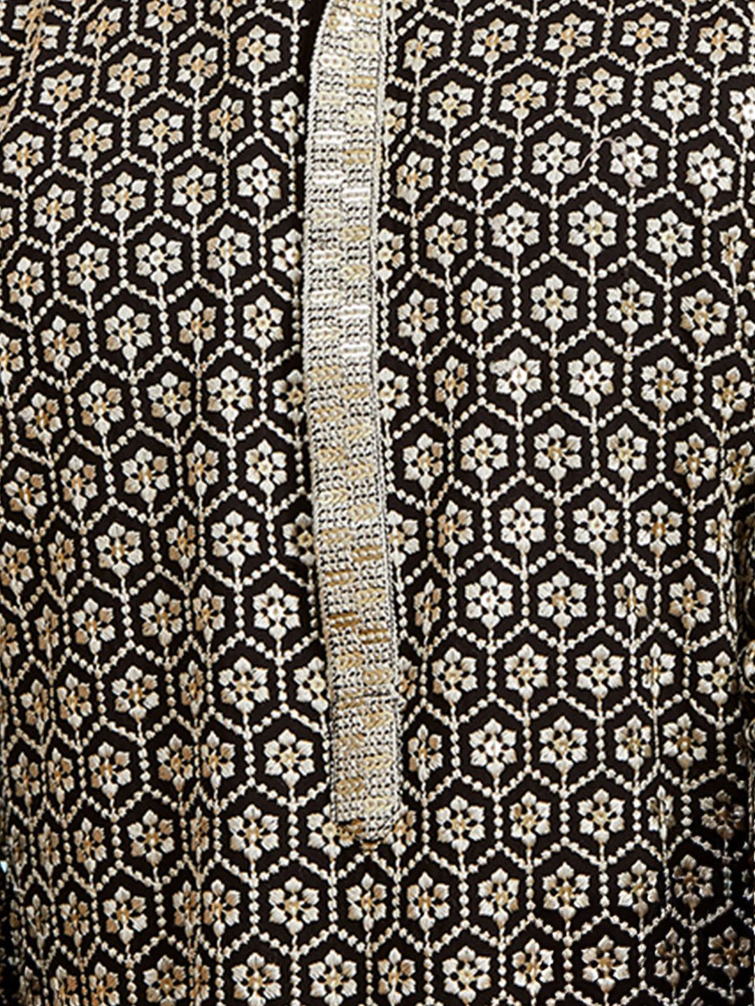 Men's Black Sequin Kurta with Cream Trousers