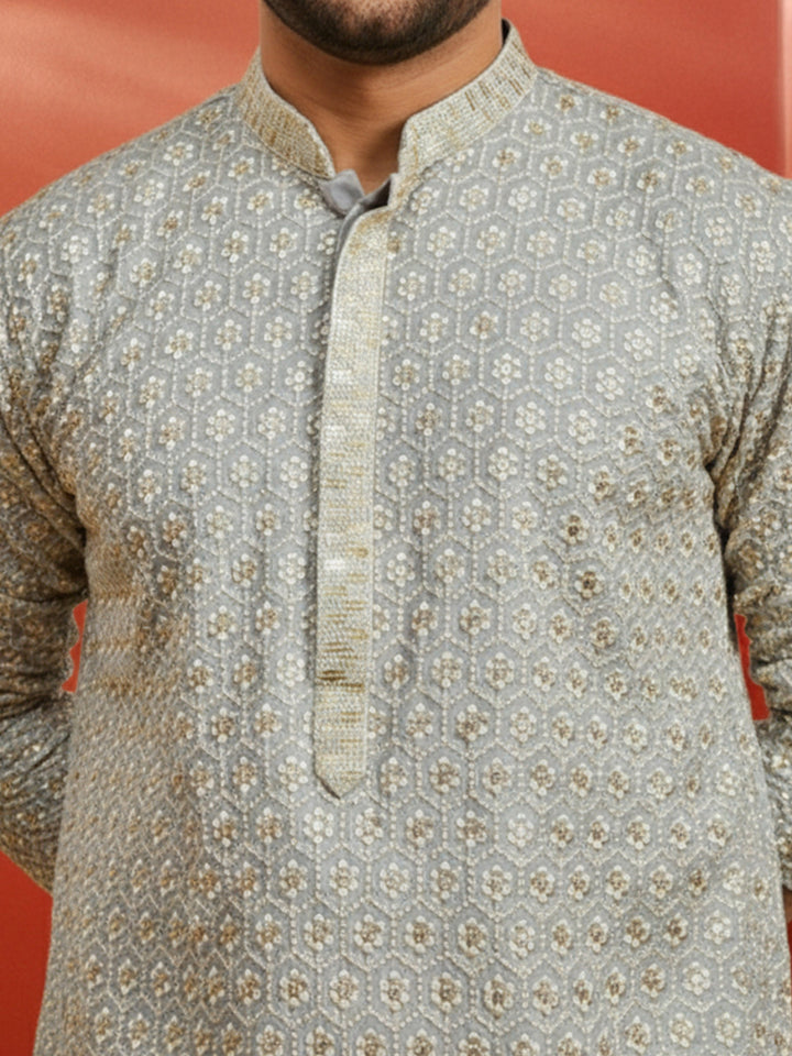 Men's Grey Sequin Kurta