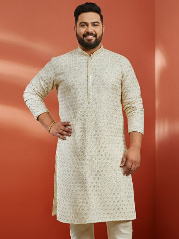 Men's Off White Sequin Kurta