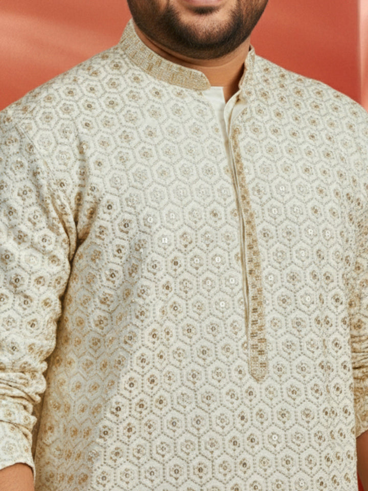 Men's Off White Sequin Kurta