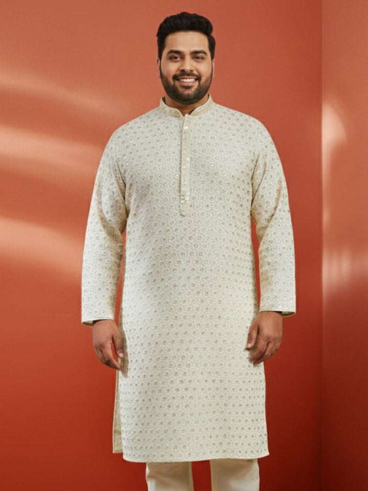 Men's Off White Sequin Kurta