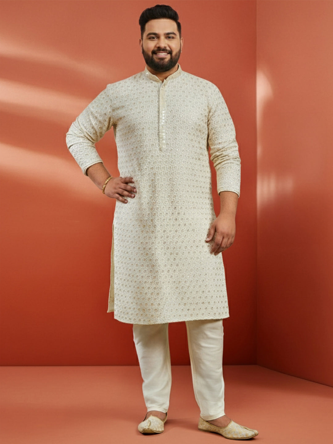 Men's Off White Sequin Kurta
