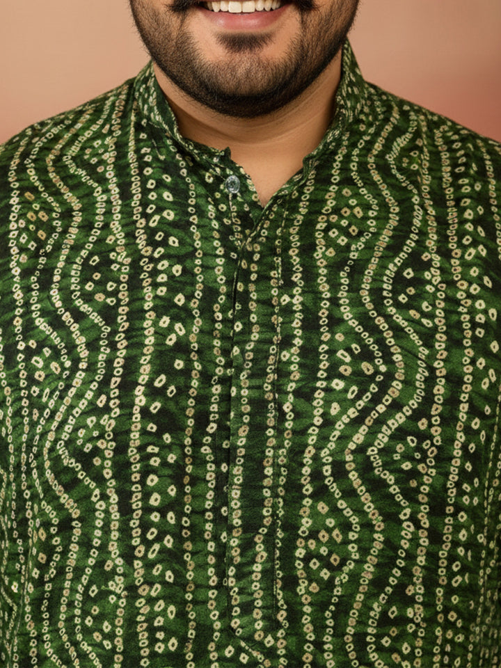 Men's Plus Size Green Bandhani Kurta - view 2