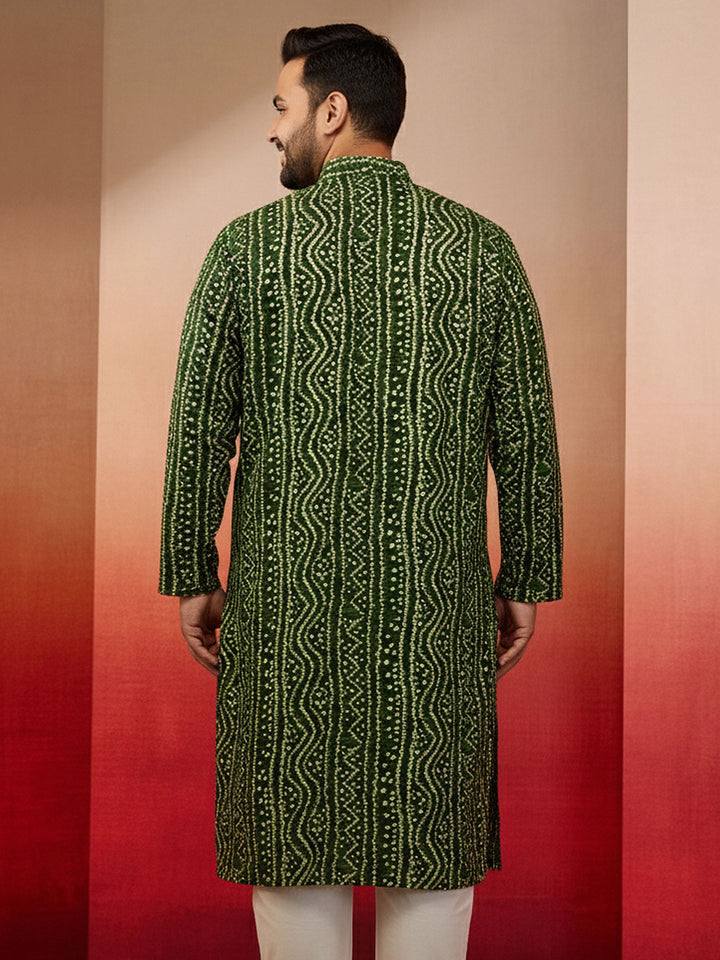 Men's Plus Size Green Bandhani Kurta - view 6