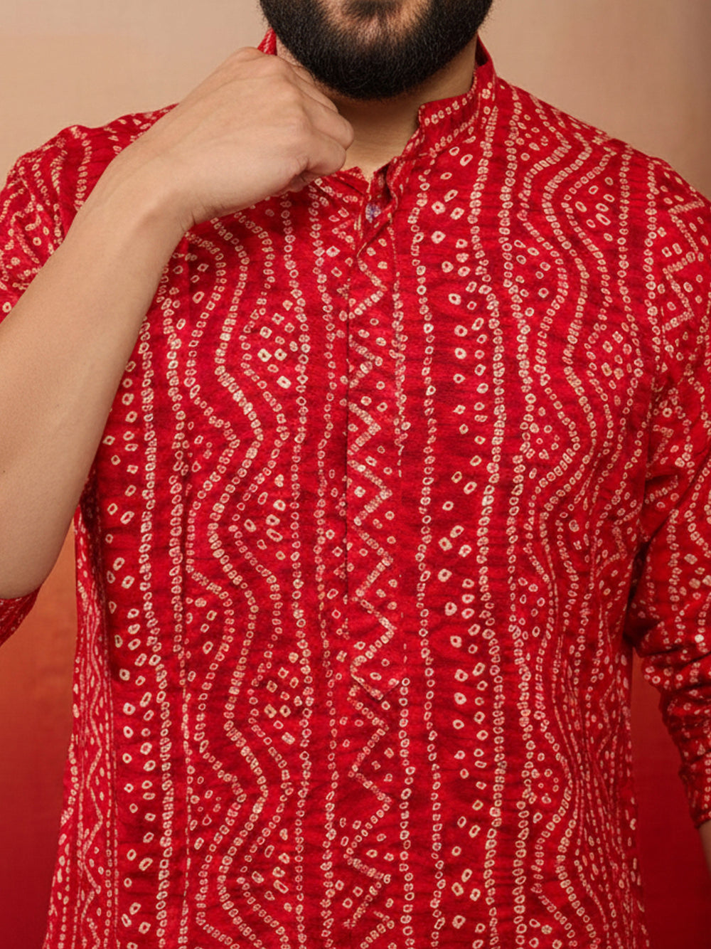 Men's Plus Size Red Bandhani Kurta - view 2