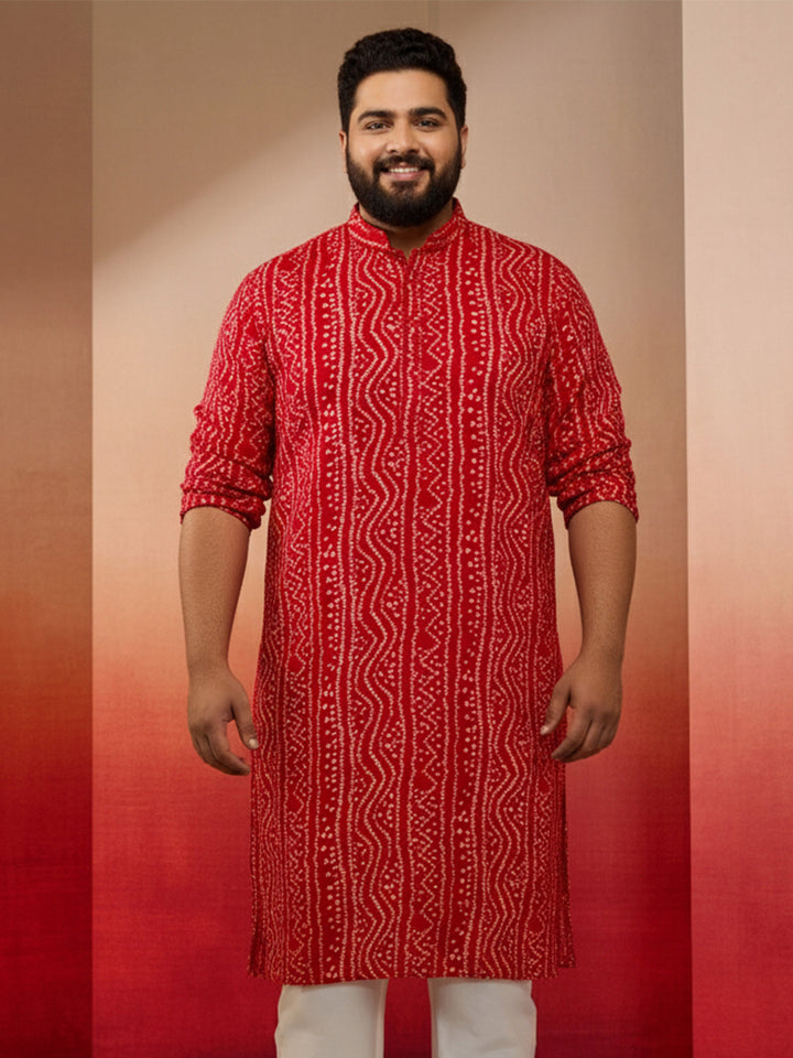 Men's Plus Size Red Bandhani Kurta - view 3
