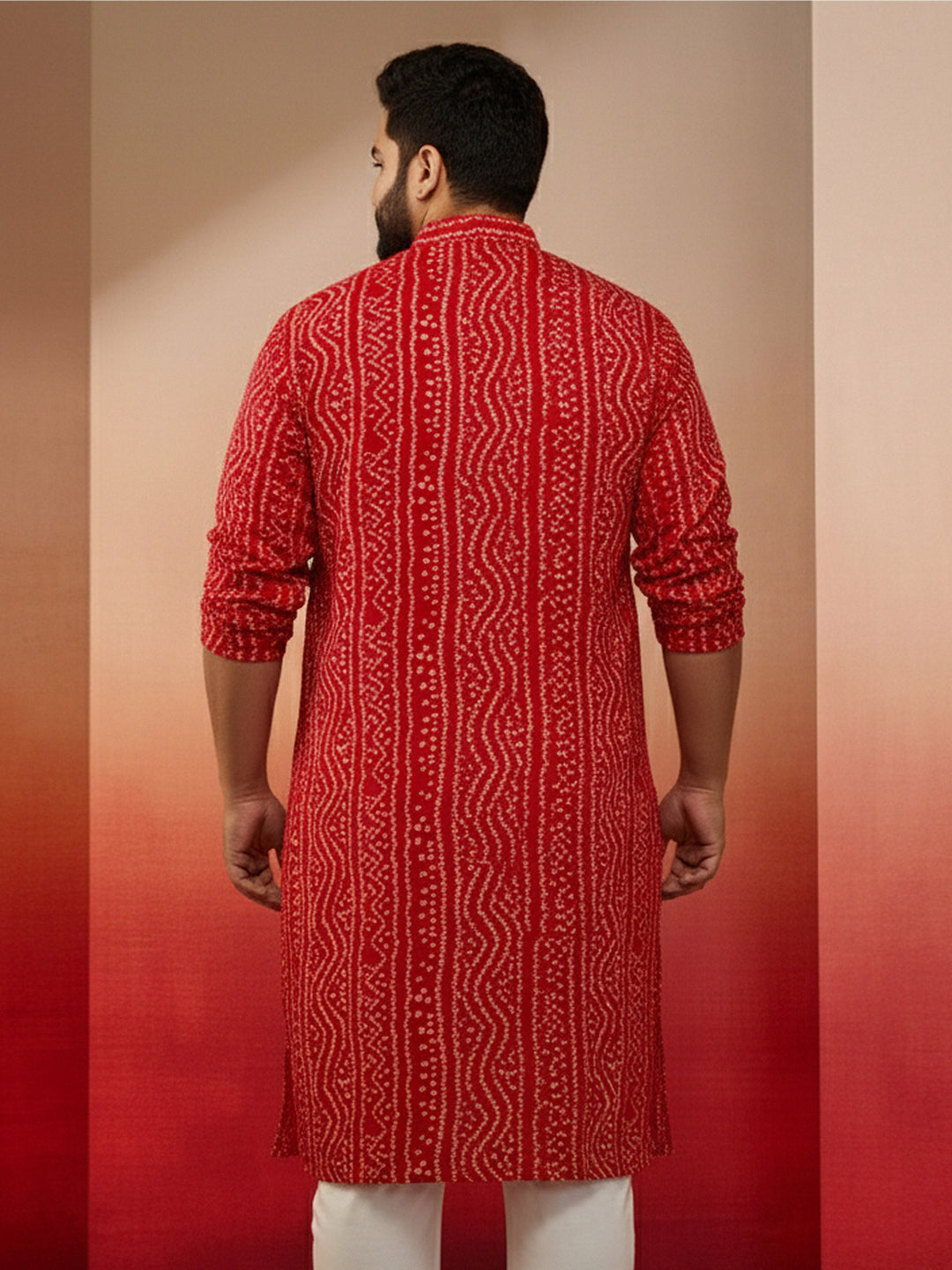 Men's Plus Size Red Bandhani Kurta - view 4