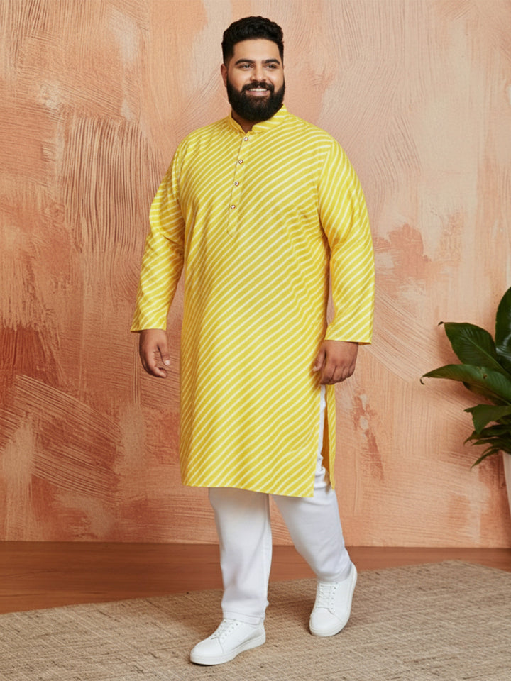 Men's Yellow Lahariya Kurta