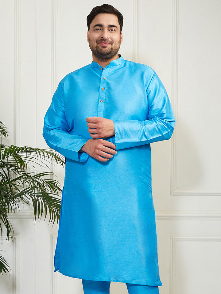 Men's Plus Size Men's Aqua Silk Blend Kurta - view 2