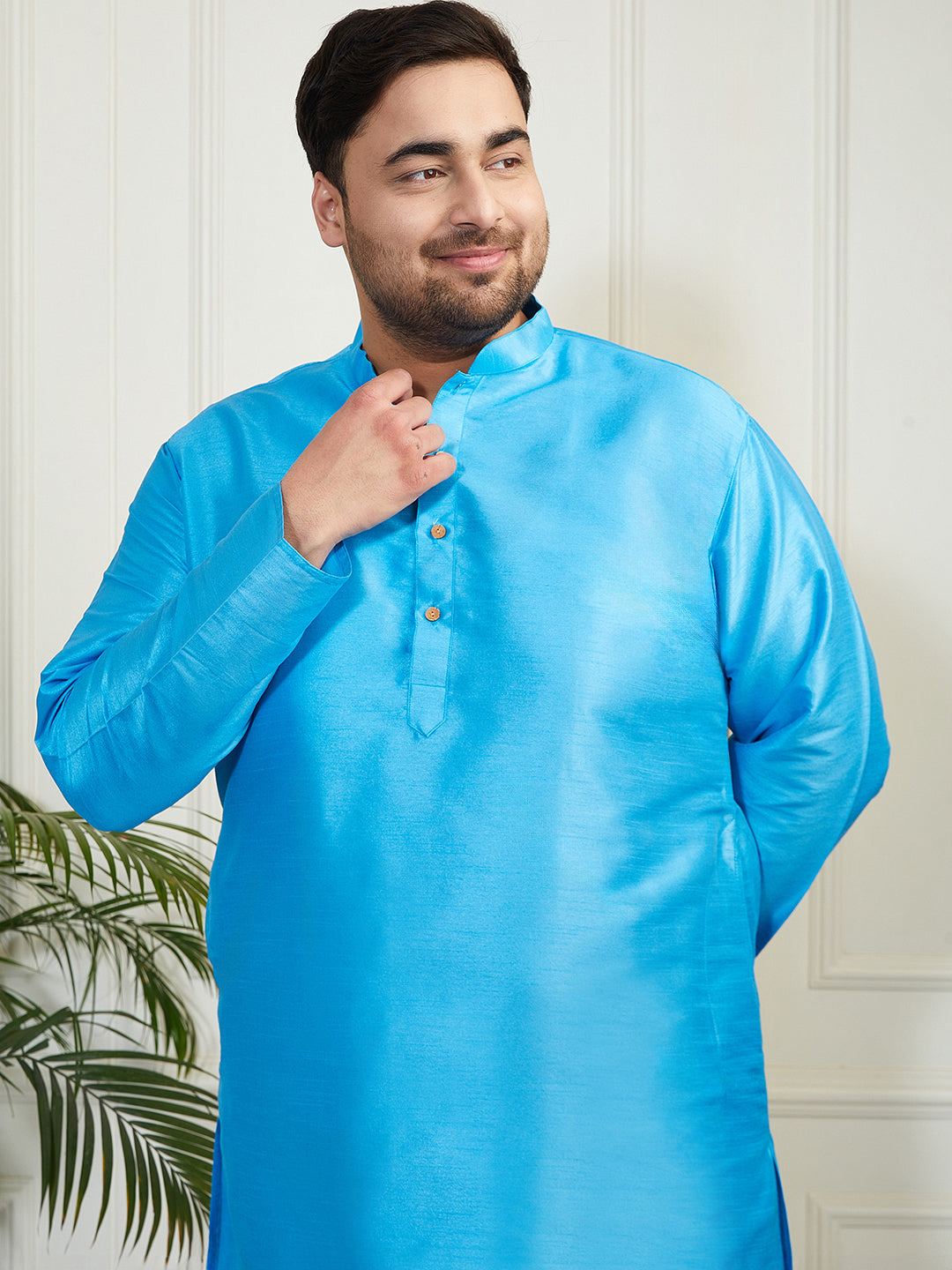 Men's Plus Size Men's Aqua Silk Blend Kurta - view 5