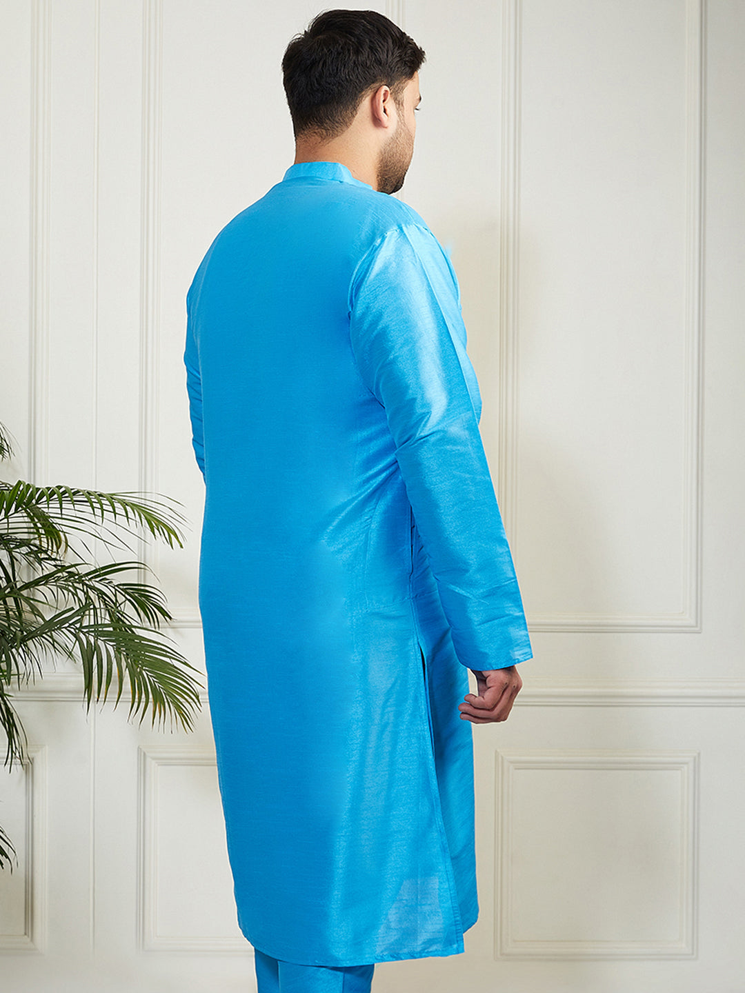 Men's Plus Size Men's Aqua Silk Blend Kurta - view 4