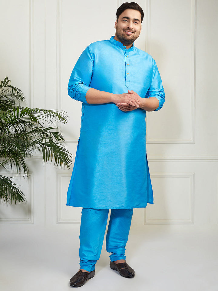 Men's Plus Size Men's Aqua Silk Blend Kurta - view 3