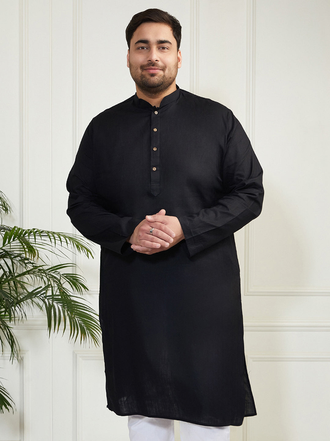 Men's Plus Size Men's Black Cotton Linen Kurta - view 5