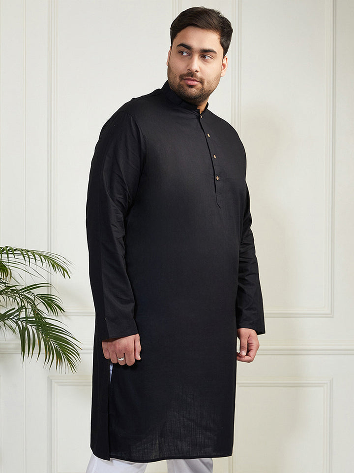 Men's Plus Size Men's Black Cotton Linen Kurta