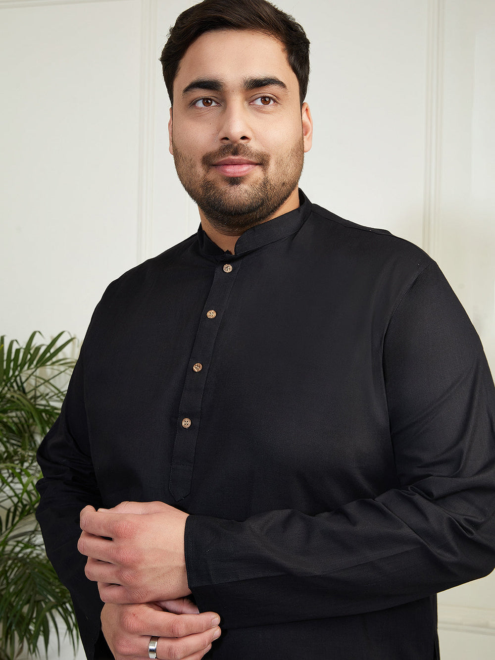 Men's Plus Size Men's Black Cotton Linen Kurta - view 2