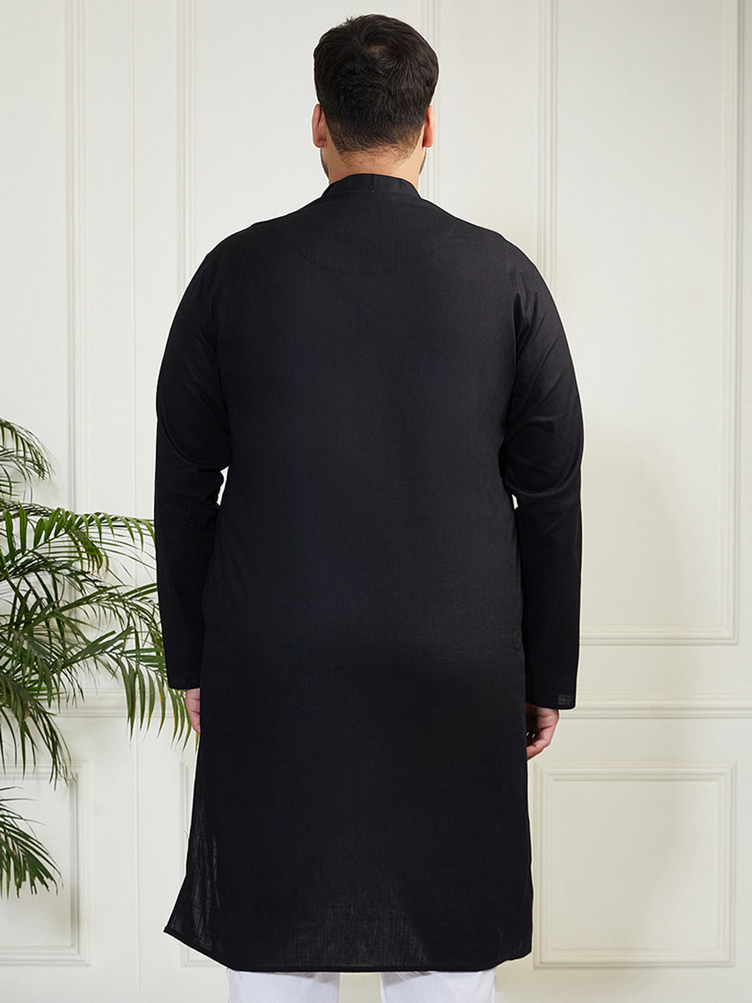Men's Plus Size Men's Black Cotton Linen Kurta - view 4