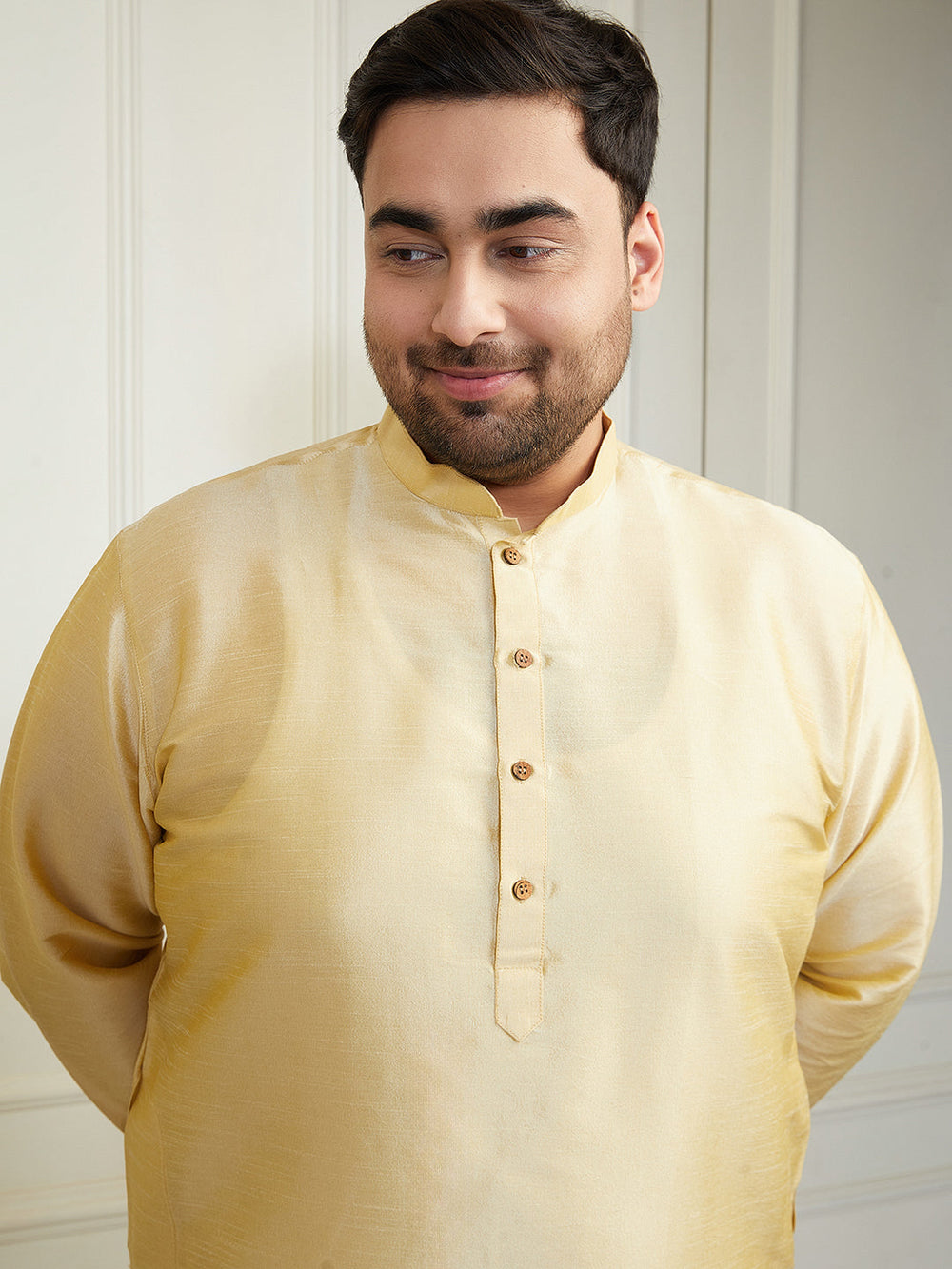 Plus Men's Gold Silk Blend Kurta
