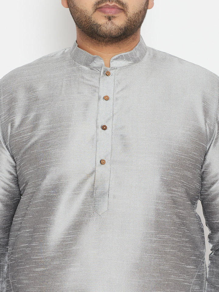 Men's Plus Size Grey Silk Blend Kurta