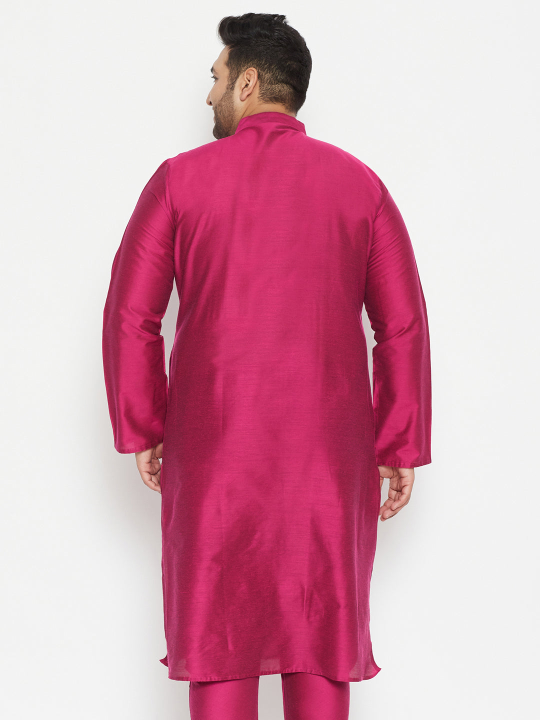 Men's Plus Size Fuchsia Pink Viscose Blend Kurta - view 2