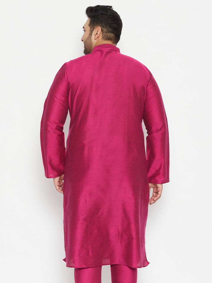 Men's Plus Size Fuchsia Pink Viscose Blend Kurta - view 2