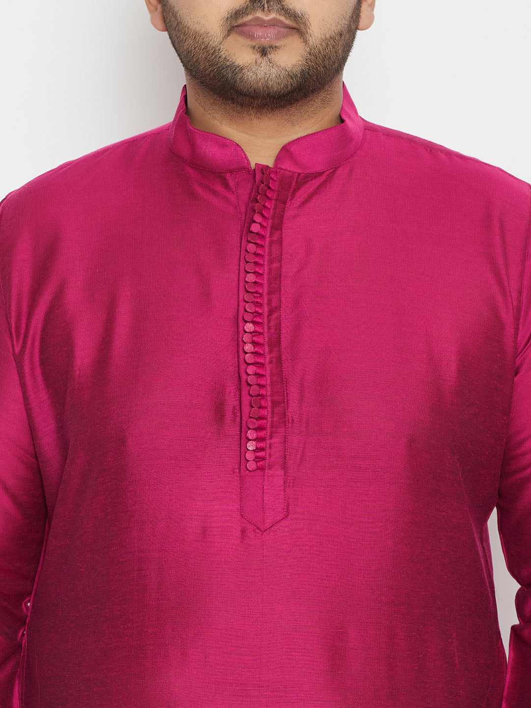 Men's Plus Size Fuchsia Pink Viscose Blend Kurta - view 3