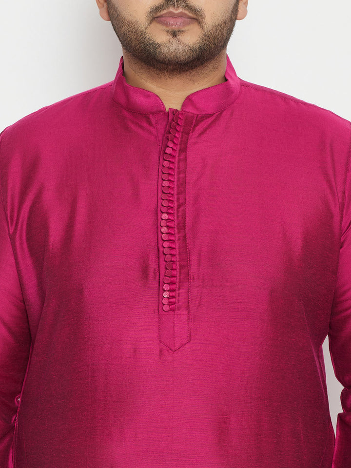 Men's Plus Size Fuchsia Pink Viscose Blend Kurta - view 3