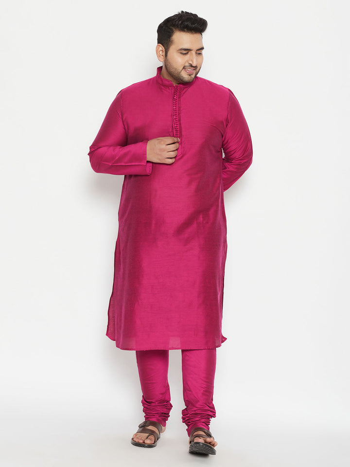 Men's Plus Size Fuchsia Pink Viscose Blend Kurta - view 5