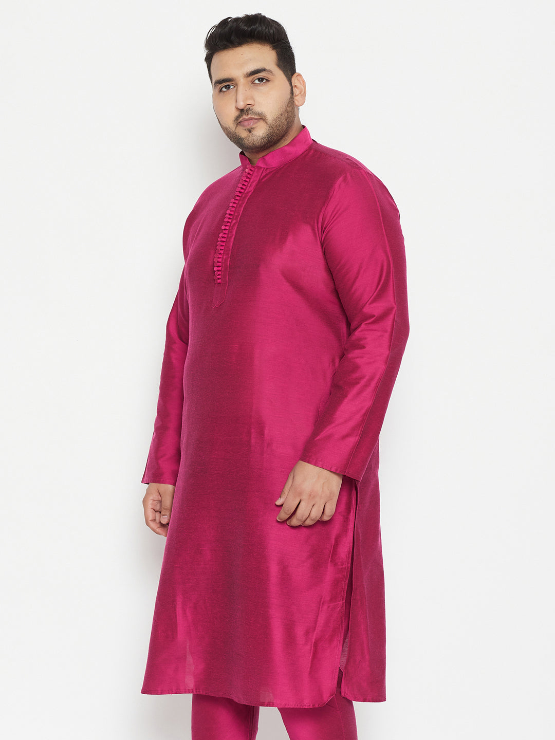Men's Plus Size Fuchsia Pink Viscose Blend Kurta - view 4