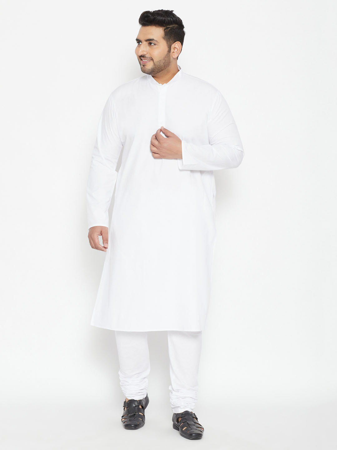 Men's Plus Size White Cotton Blend Kurta