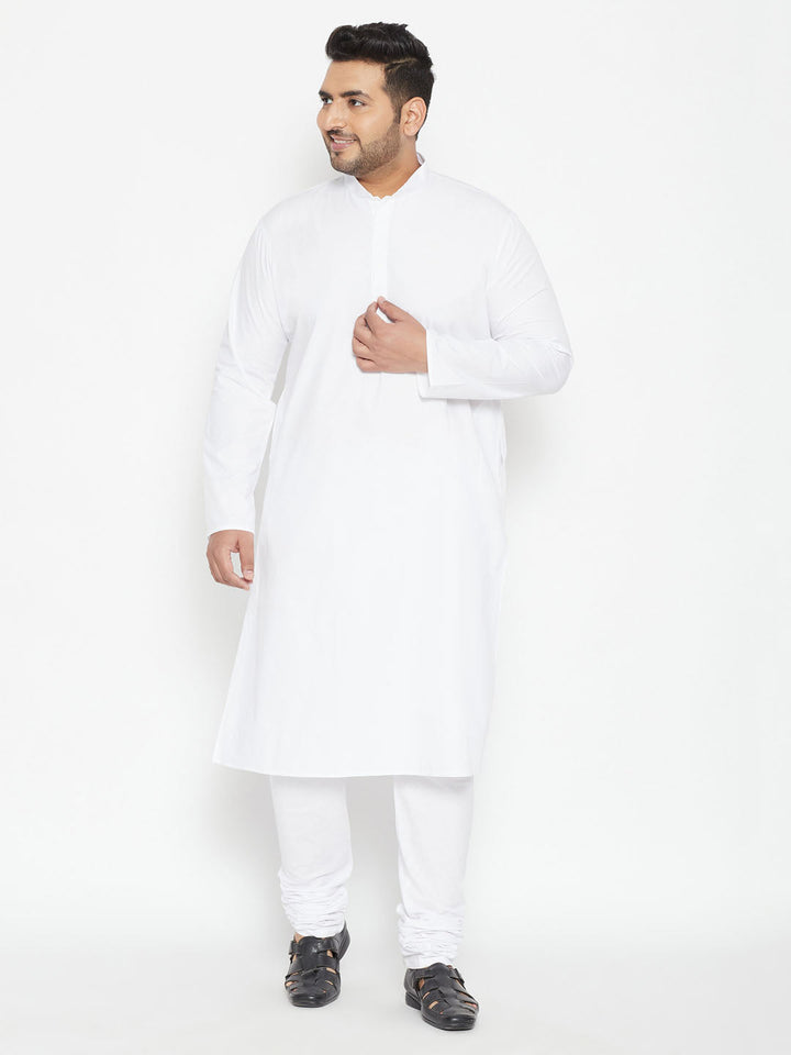 Men's Plus Size White Cotton Blend Kurta