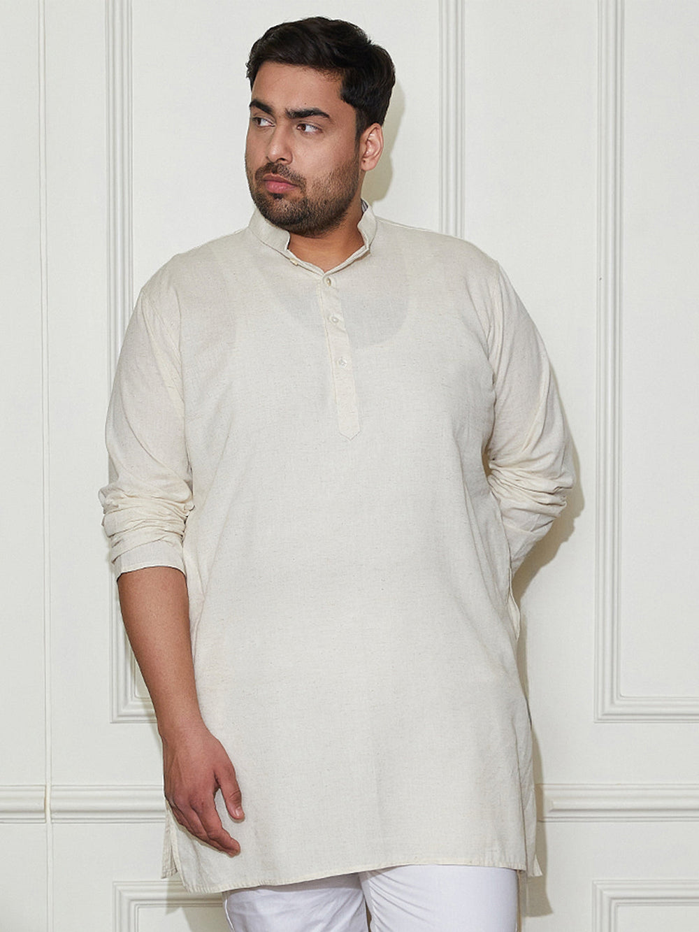 Men's Plus Size Men's Cream Cotton Kurta - view 2