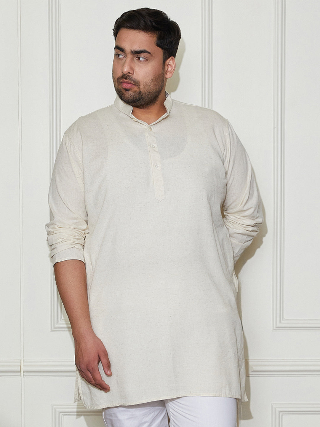 Men's Plus Size Men's Cream Cotton Kurta - view 2