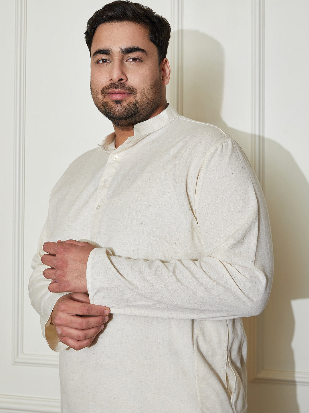 Men's Plus Size Men's Cream Cotton Kurta