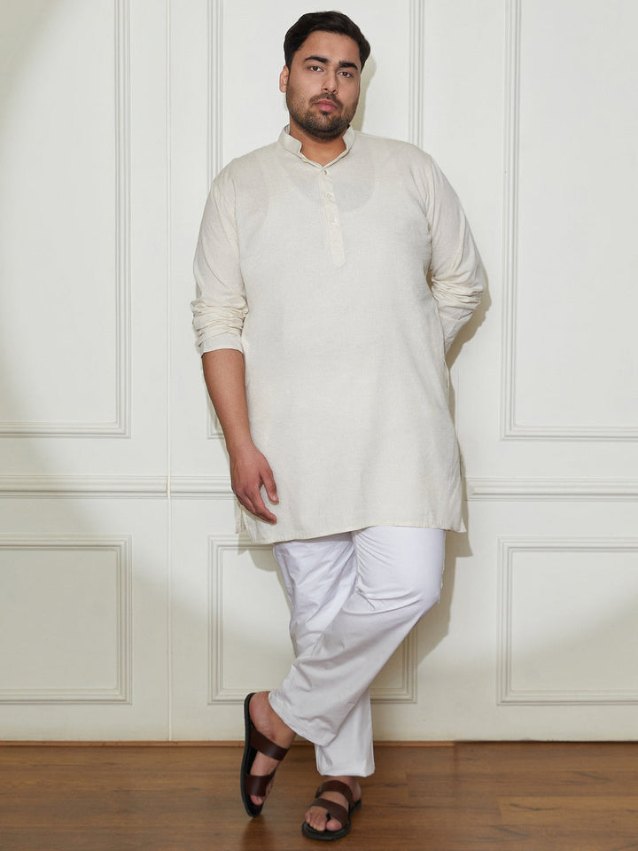 Men's Plus Size Men's Cream Cotton Kurta - view 3