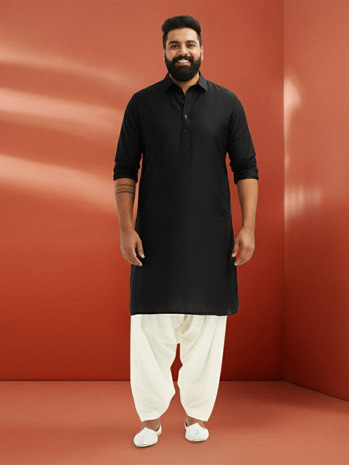 Men's Black Viscose Kurta with White Patiala