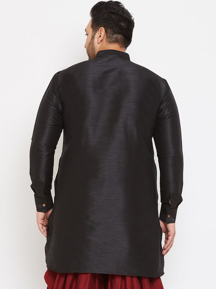 Men's Plus Size Black Silk Blend Curved Kurta - view 3