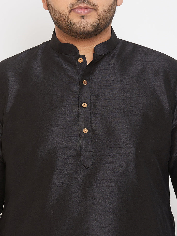 Men's Plus Size Black Silk Blend Curved Kurta - view 4