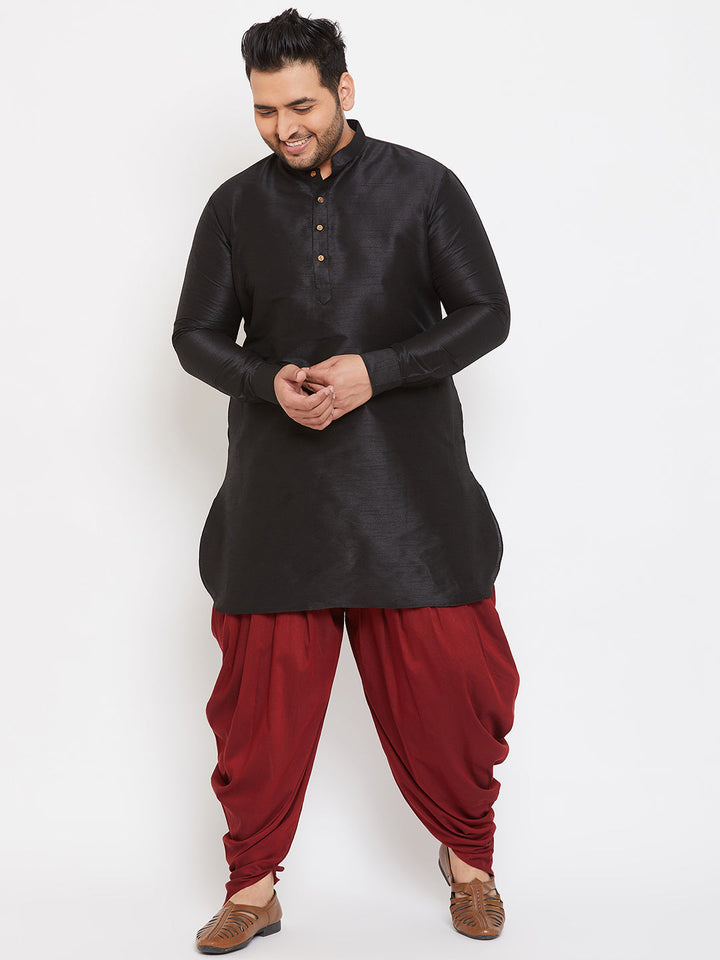 Men's Plus Size Black Silk Blend Curved Kurta - view 5
