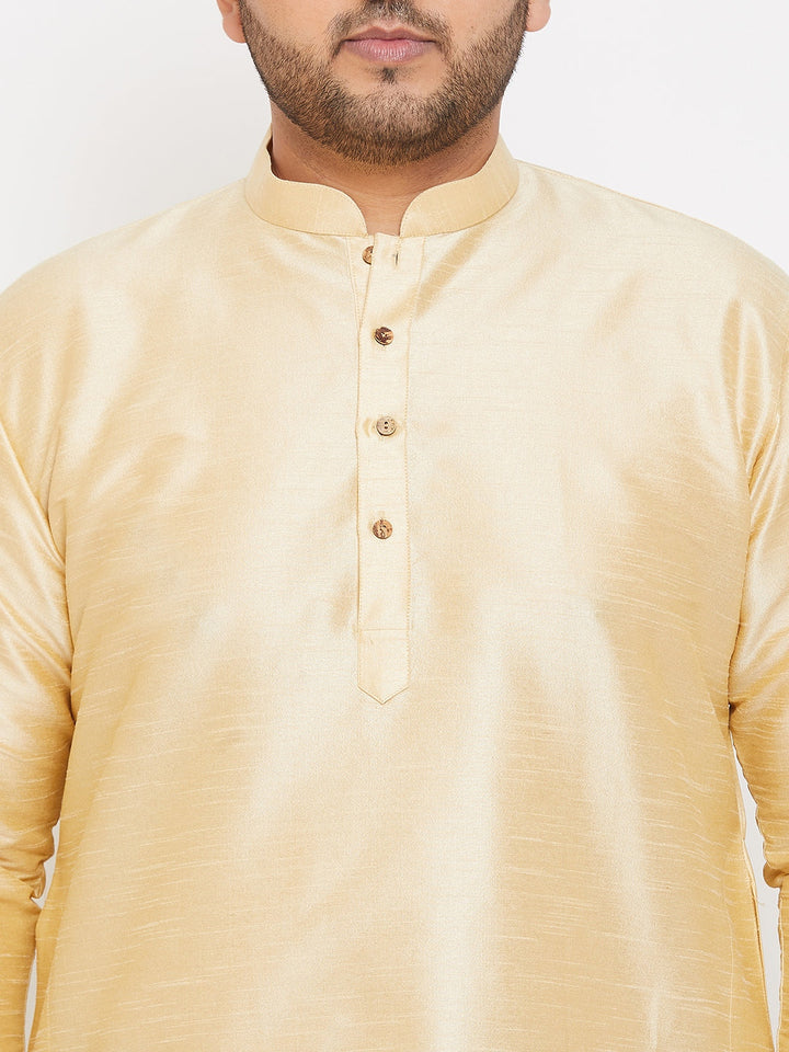 Men's Plus Size Golden Silk Blend Curved Kurta