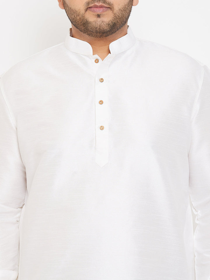 Men's Plus Size White Silk Blend Curved Kurta
